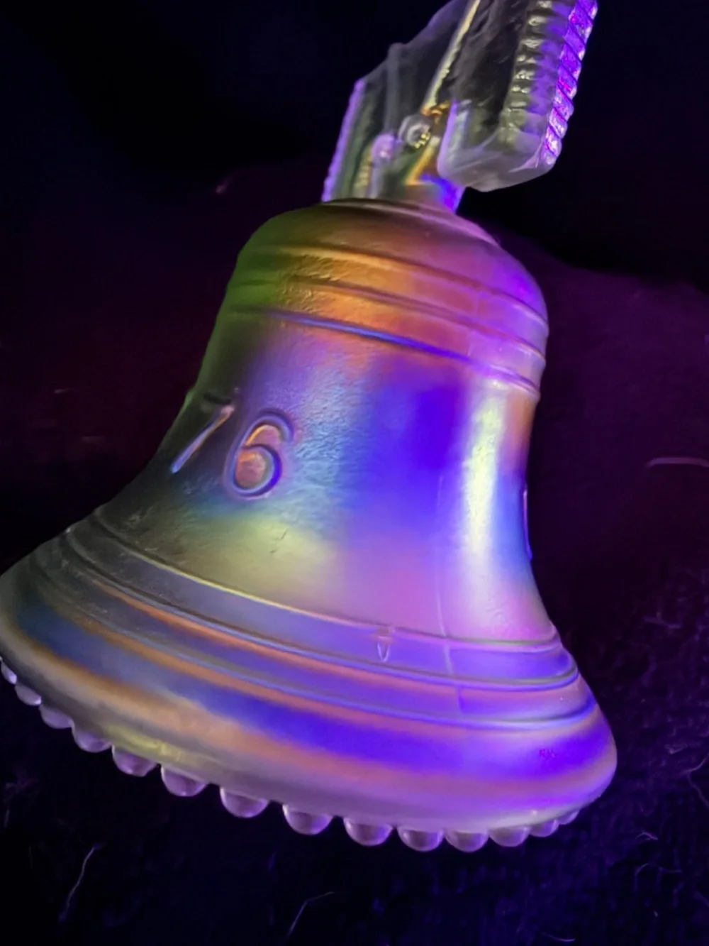 Vintage Summit Art💚 Glass Bicentennial Liberty Bell Green Iridized Carnival